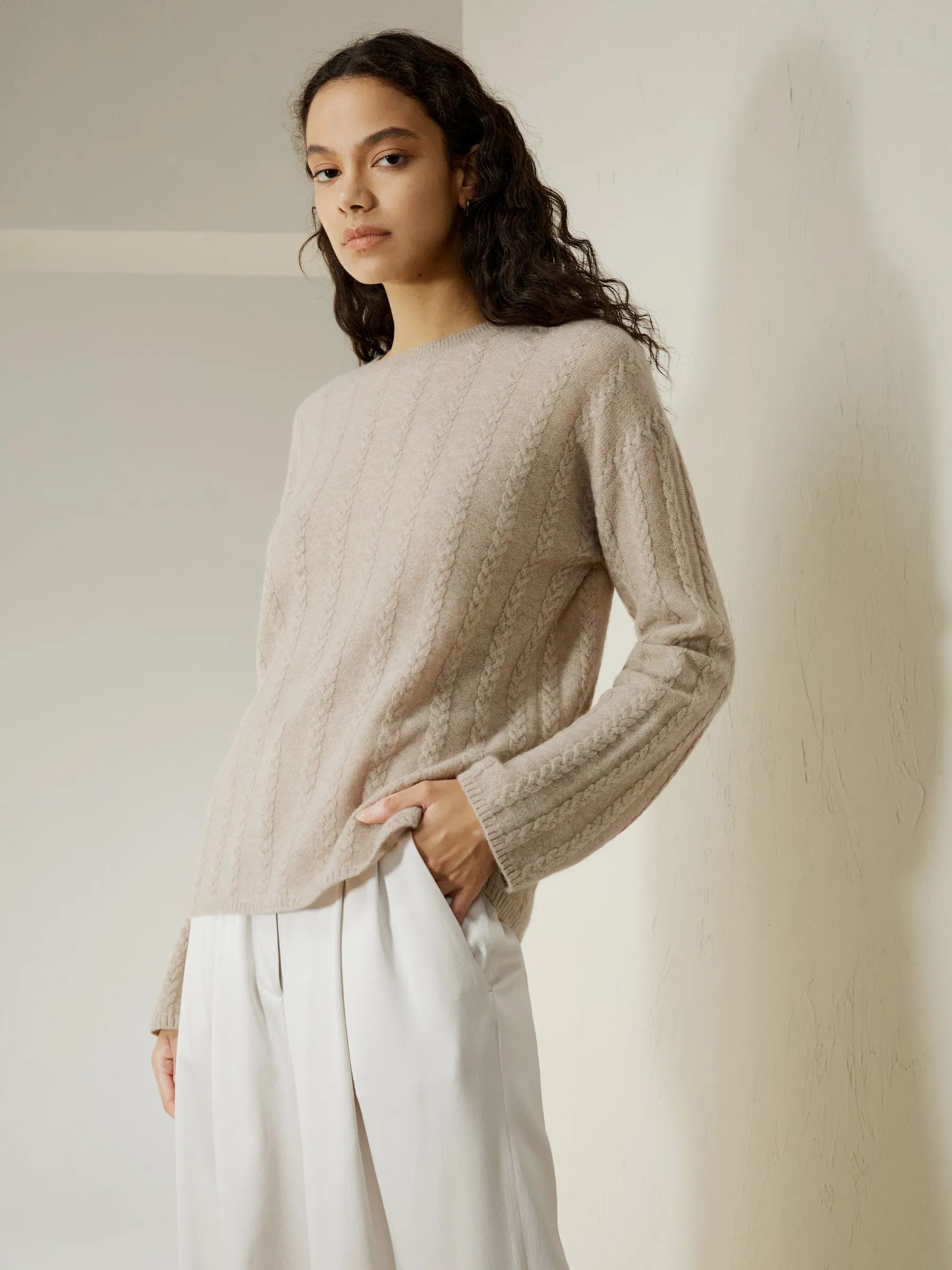Semi-Sheer Cable-knit Cashmere Sweater | LilySilk