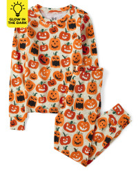Unisex Kids Matching Family Glow Jack-O-Lantern Snug Fit Cotton Pajamas - h/t vanilla | The Children's Place