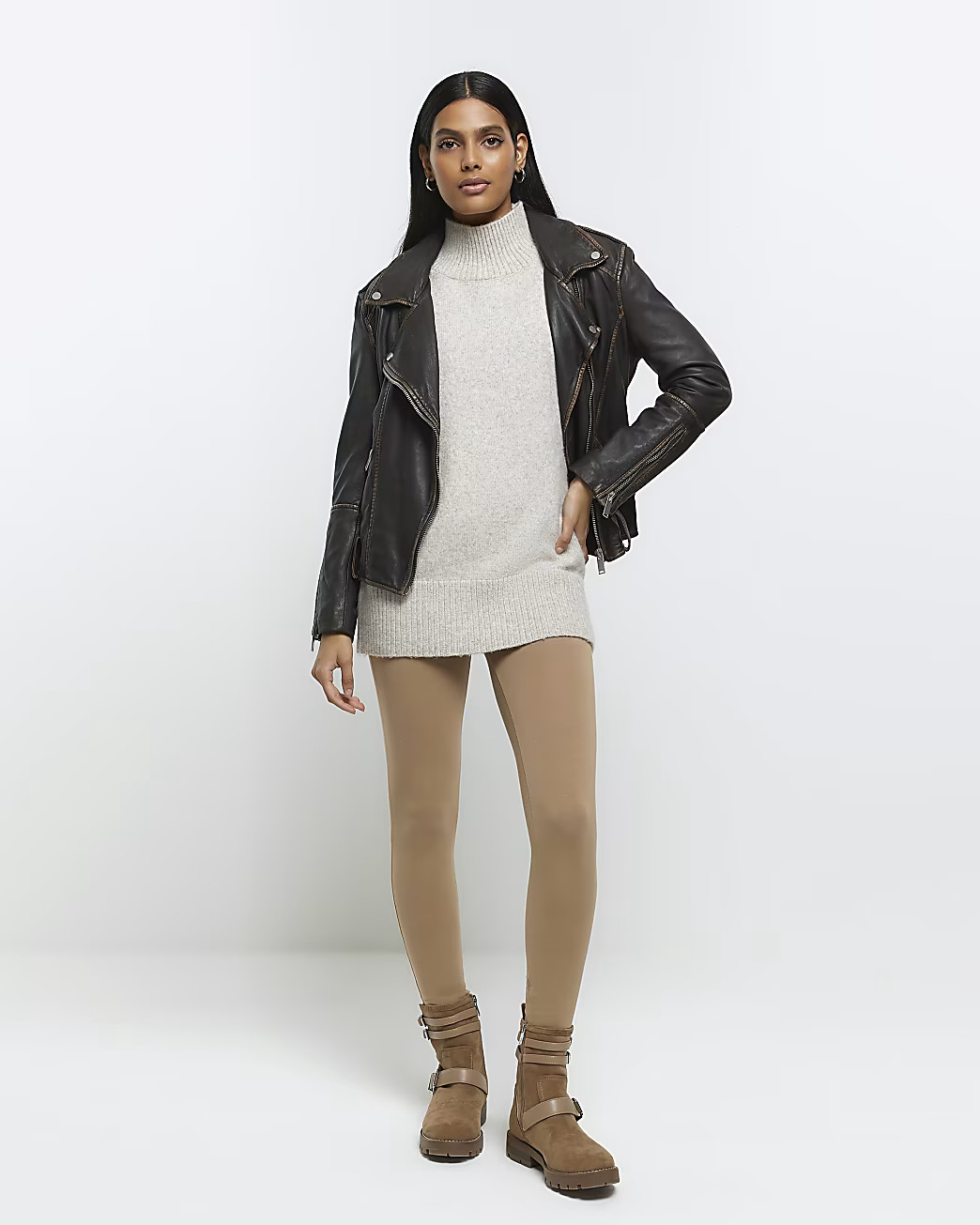 Beige high waisted leggings | River Island (UK & IE)