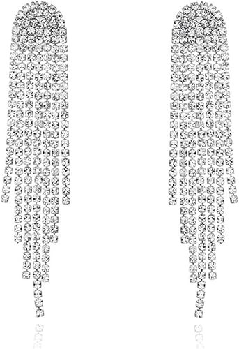 Rhinestone Earrings Dangling for Women Chandelier Statement Tassel Earrings Girls Silver Sparkly ... | Amazon (US)
