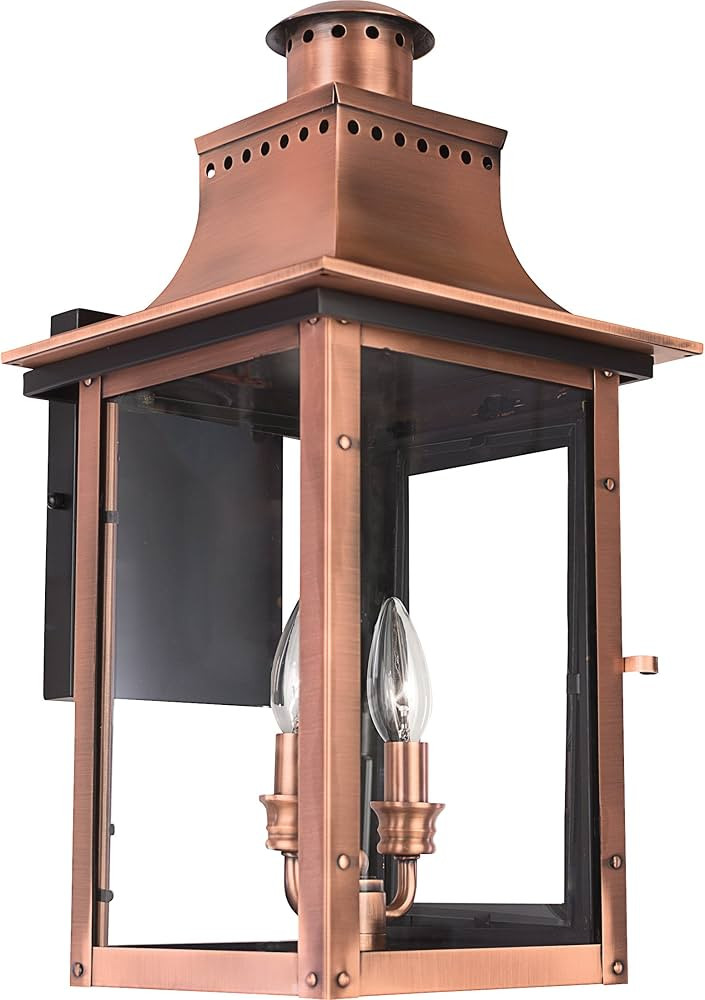Quoizel Chalmers Outdoor Wall Lantern, 19 Inch 2-Light Aged Copper Vintage Wall Sconce, French Co... | Amazon (US)