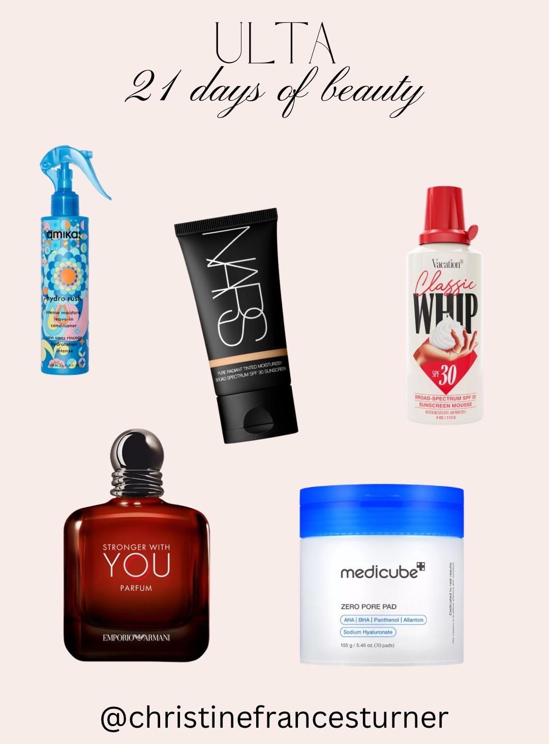 Today’s ULTA 21 Days of Beauty deals are SO good! 🤍
These are some of the beauty favorites on sale today — perfect time to stock up while they’re 50% off. I linked everything in my LTK so you can grab the deals before they’re gone tonight!

Shop today’s beauty steals:
✨ NARS Radiant Tinted Moisturizer
✨ Vacation Classic Whip SPF
✨ Amika Hydro Rush Leave-In Conditioner
✨ Armani Stronger With You Parfum
✨ Medicube Zero Pore Pads

Tap the link in my LTK to shop all the deals before midnight! 🛍️

#LTKBeauty #LTKSaleAlert #ULTA21DaysofBeauty #UltaBeauty #BeautyDeals #LTKFinds #BeautyFavorites #SaleFinds #SkincareDeals #MakeupDeals