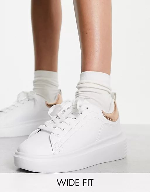 Truffle Collection Wide Fit chunky sneakers in white and rose gold back tab | ASOS (Global)