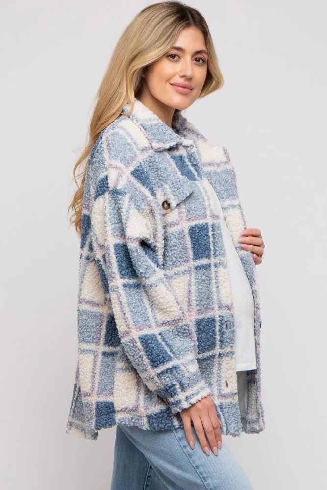 Brown Plaid Sherpa Maternity Jacket | PinkBlush Maternity