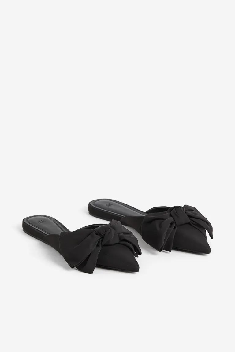 Bow-detail Mules - No heel - Black - Ladies | H&M CA | H&M (US + CA)