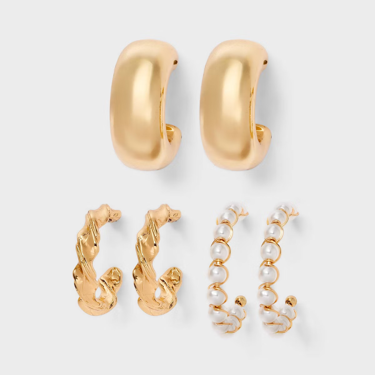 Smooth Twist and Pearl Hoop Earring Set 3pc - Wild Fable™ Gold | Target