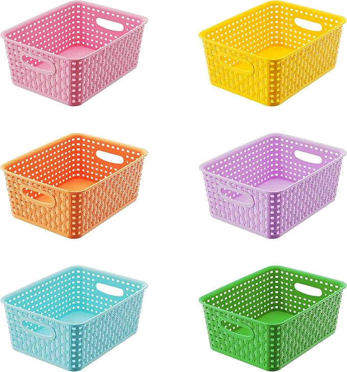 6-Pack Colorful Small Plastic Storage Weave Baskets, Versatile Shelf Organizer Woven Baskets for ... | Amazon (US)