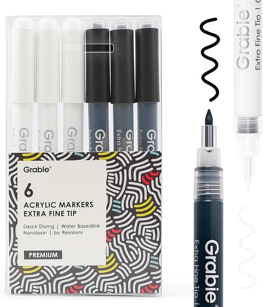 Grabie Black & White Extra Fine Tip Acrylic Paint Marker Set, 6 Pack, 0.7mm Acrylic Paint Pens fo... | Amazon (US)