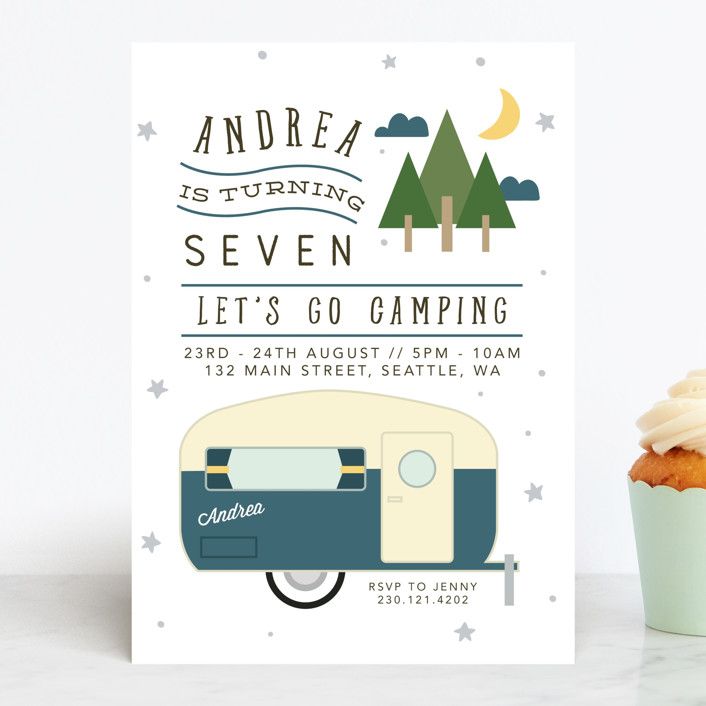 "Retro Camper" - Customizable Children's Birthday Party Invitations in Blue by Caitlin Considine. | Minted