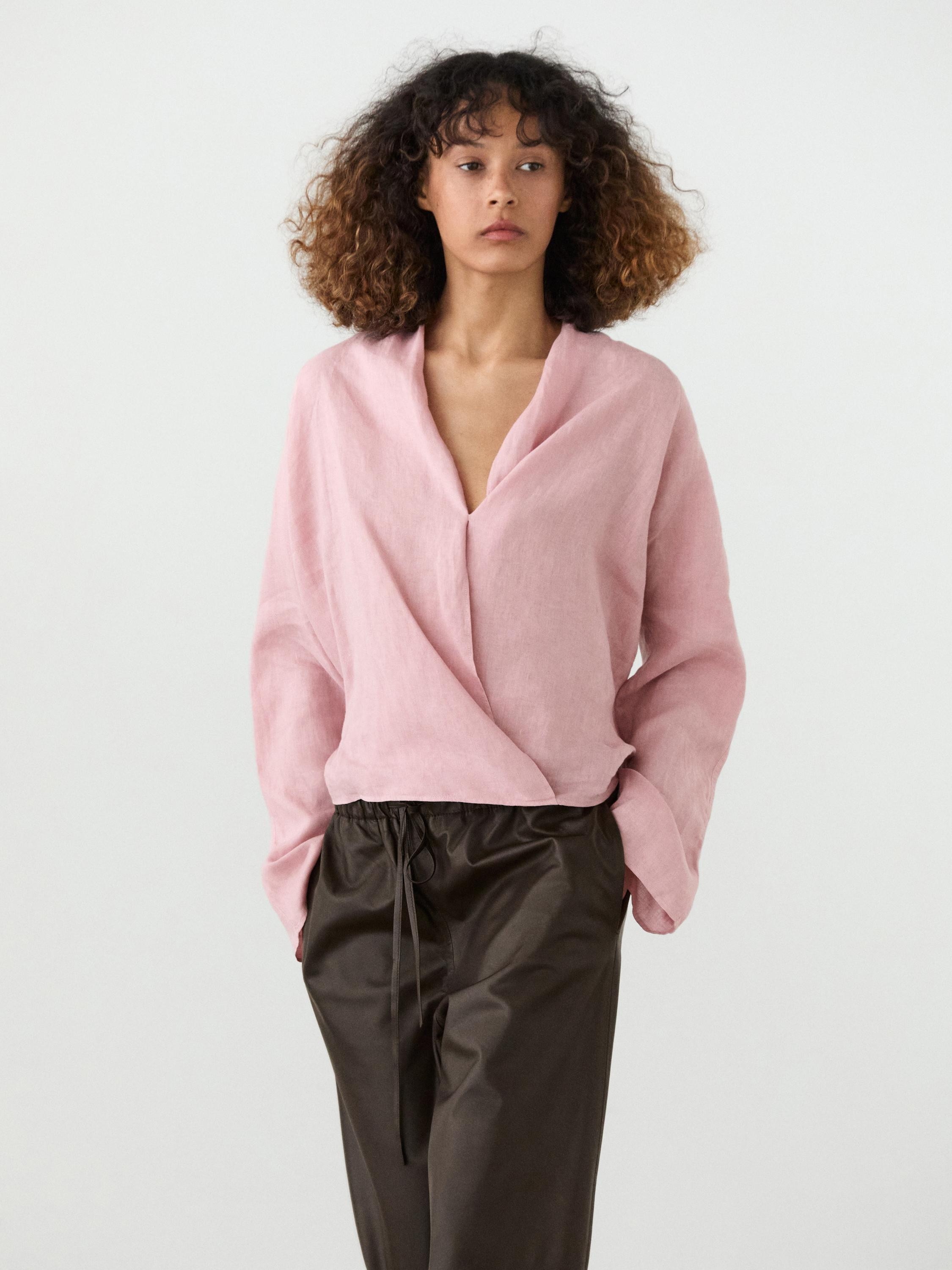 Fließende Wickelbluse aus Leinen | Massimo Dutti DE