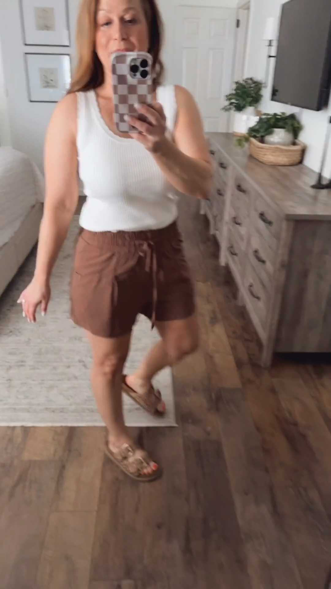 Spring + summer outfit inspo

•Sleeveless scallop detail tank- scoop neck, ribbed knit detail 
•shorts-smocked elastic high waist, wide leg, drawstring, two front pockets and one back pocket
•Sandals 

I wear a small in top and shorts 
Shoes TTS

#LTKMidsize #LTKootd #LTKPetite