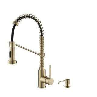 Bolden Single Handle 18-Inch Commercial Kitchen Faucet with Soap Dispenser in Spot Free Antique C... | The Home Depot