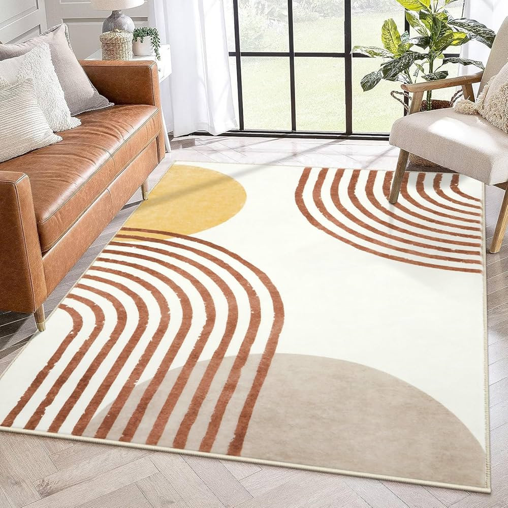 Amazon.com: Wonnitar 4x6 Boho Area Rugs for Living Room,Washable Soft Bedroom Rug Non-Slip Nurser... | Amazon (US)