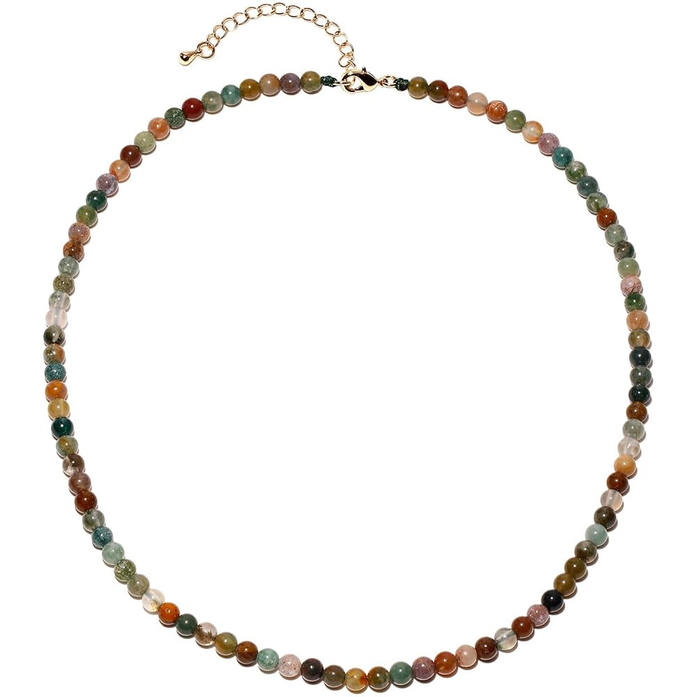 Simple Choker Necklace for Women Real Stone and Crystals Necklaces 4mm Beaded Choker Jewelry Medi... | Amazon (US)