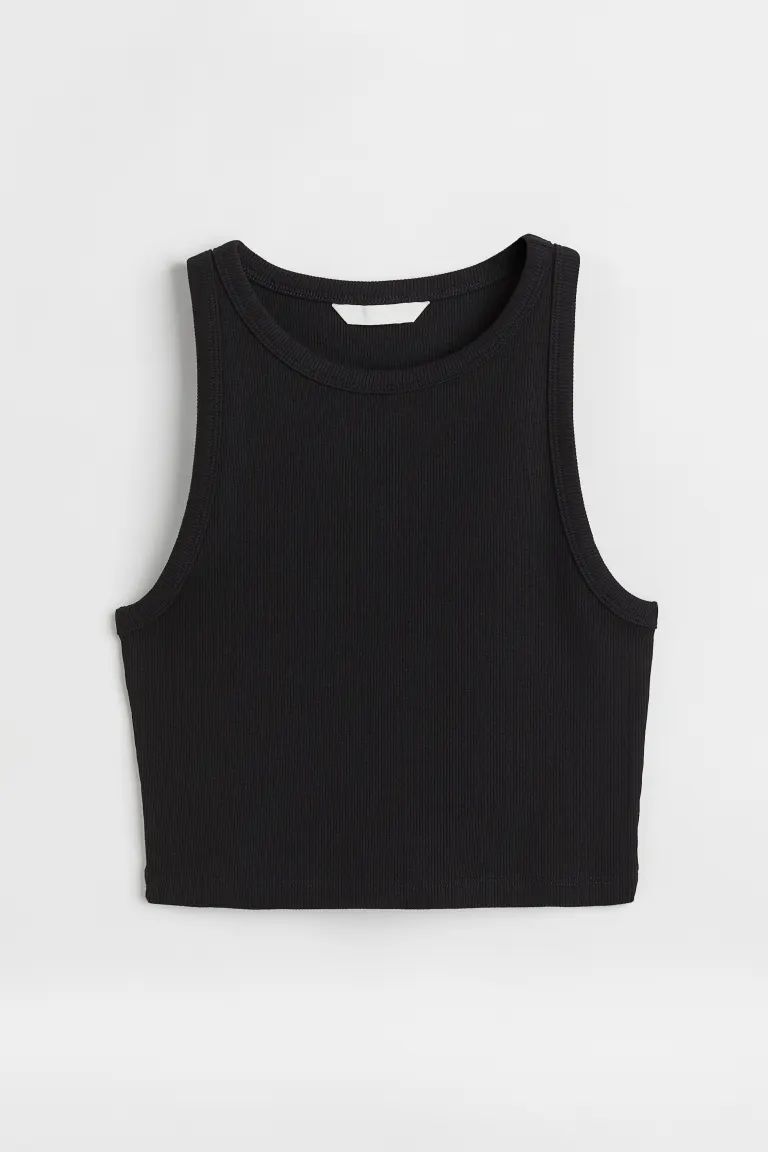 Cropped vest top - Cream/Black striped - Ladies | H&M GB | H&M (UK, MY, IN, SG, PH, TW, HK)