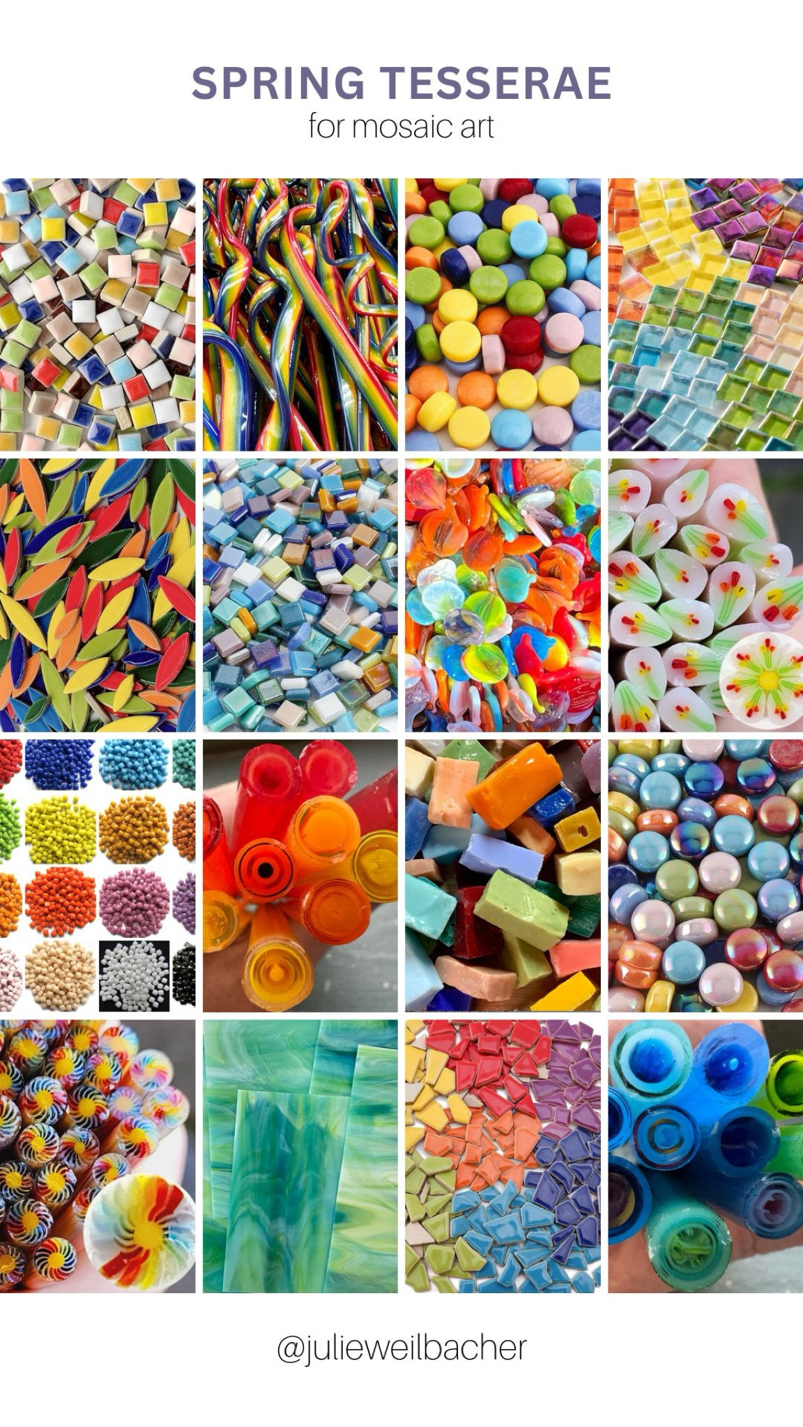 Spring colors make great inspiration for a mosaic project — whether you go the pastel route or a little more bright. 🌈 Featured here are tesserae in ceramic tile, glass ribbons, glass circles, glass tile, ceramic shapes, glass rods, glass shapes, smalti, and stained glass. 🌈 For mosaic tips, tutorials, inspiration, and so much more please visit my YouTube channel: YouTube.com/julieweilbacher. 🌈 Follow @julieweilbacher on Instagram for all things mosaic art. spring art - mosaics - glass art - spring crafts - mosaic art - craft supplies - ceramic tile - stained glass - crafts night in - glass tile - gifts for crafters - girls night in - gifts for glass crafters

#LTKfindsunder50 #LTKhome #LTKSeasonal