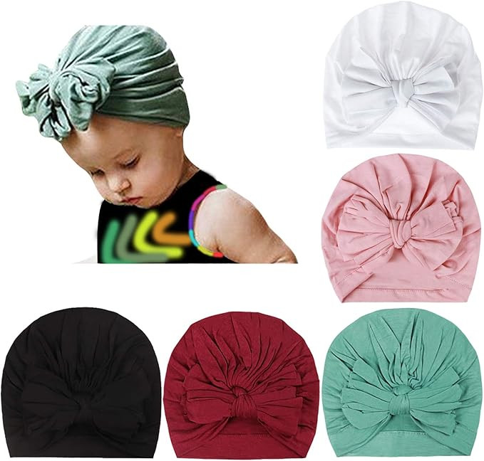 DRESHOW BQUBO Turban Hat for Baby Infant Cap Hats with Bow Knot Soft Cute Nursery Beanie | Amazon (US)