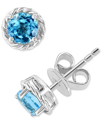 EFFY® Blue Topaz Rope-Framed Stud Earrings  (1-1/3 ct. t.w.) in Sterling Silver - Macy's | Macy's