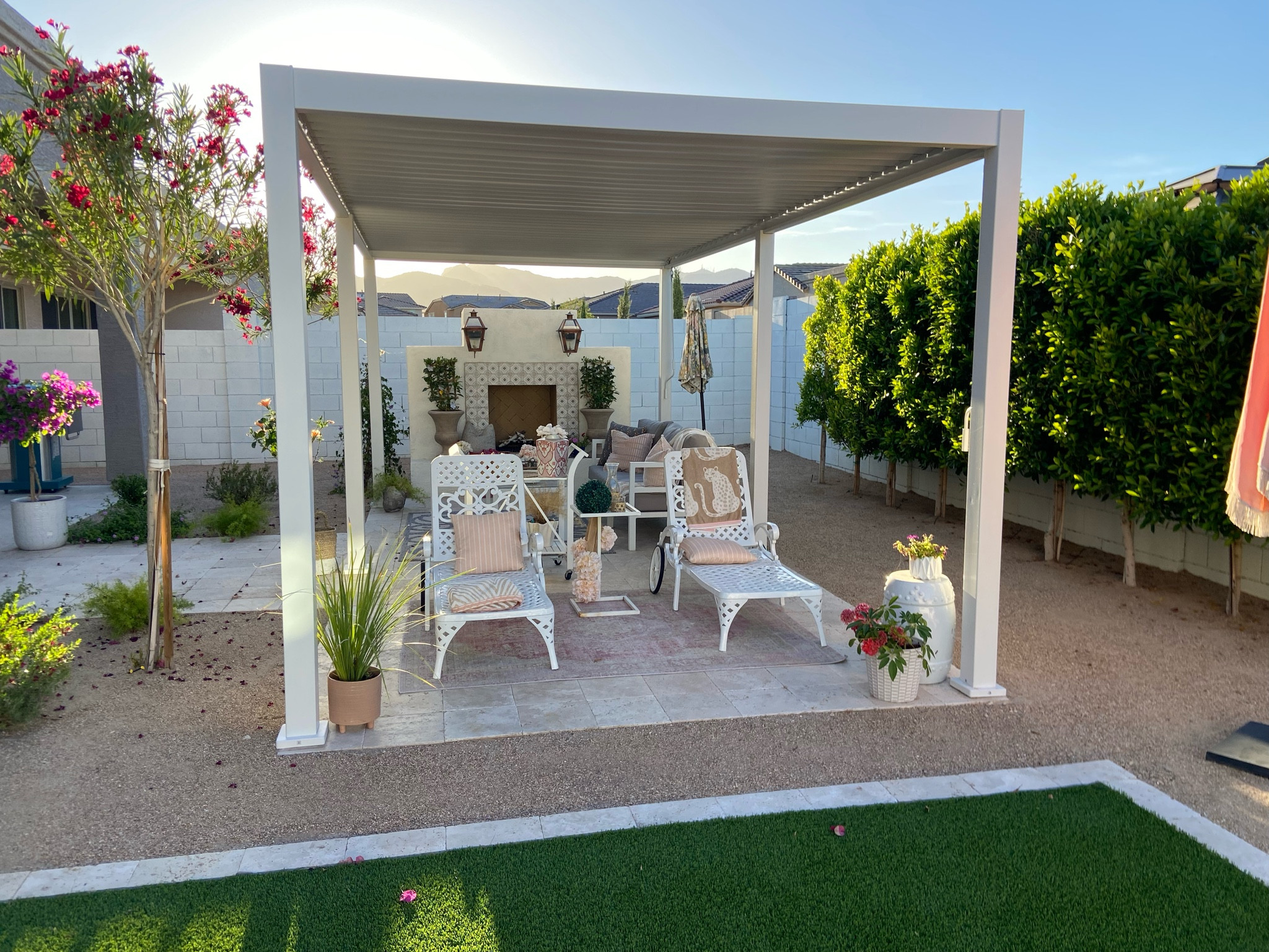 Outdoor shade pergola gazebo water tight and gives the best shade ! White chaise loungers  Adirondack chairs outdoor seating sectional chairs patio summer pool side 

#LTKFind #LTKhome #LTKfamily