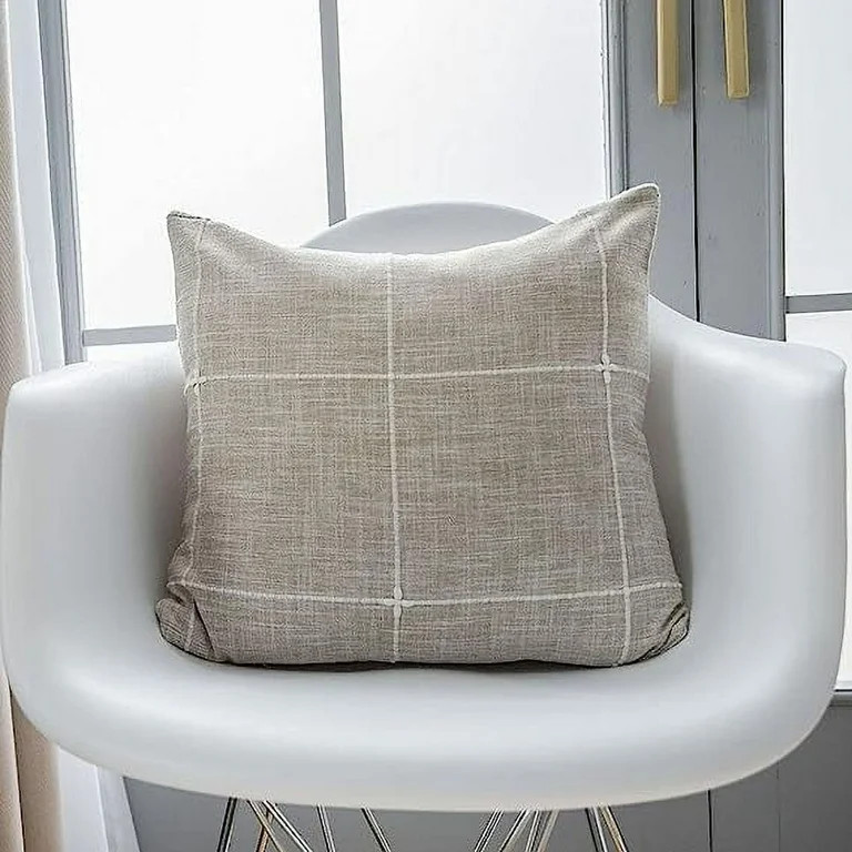 Nvzi 24Pcs Cotton Linen Throw Pillow Cover Embroidery Square Cushion Cover(Plaid Coffee, 24"x24")... | Walmart (US)