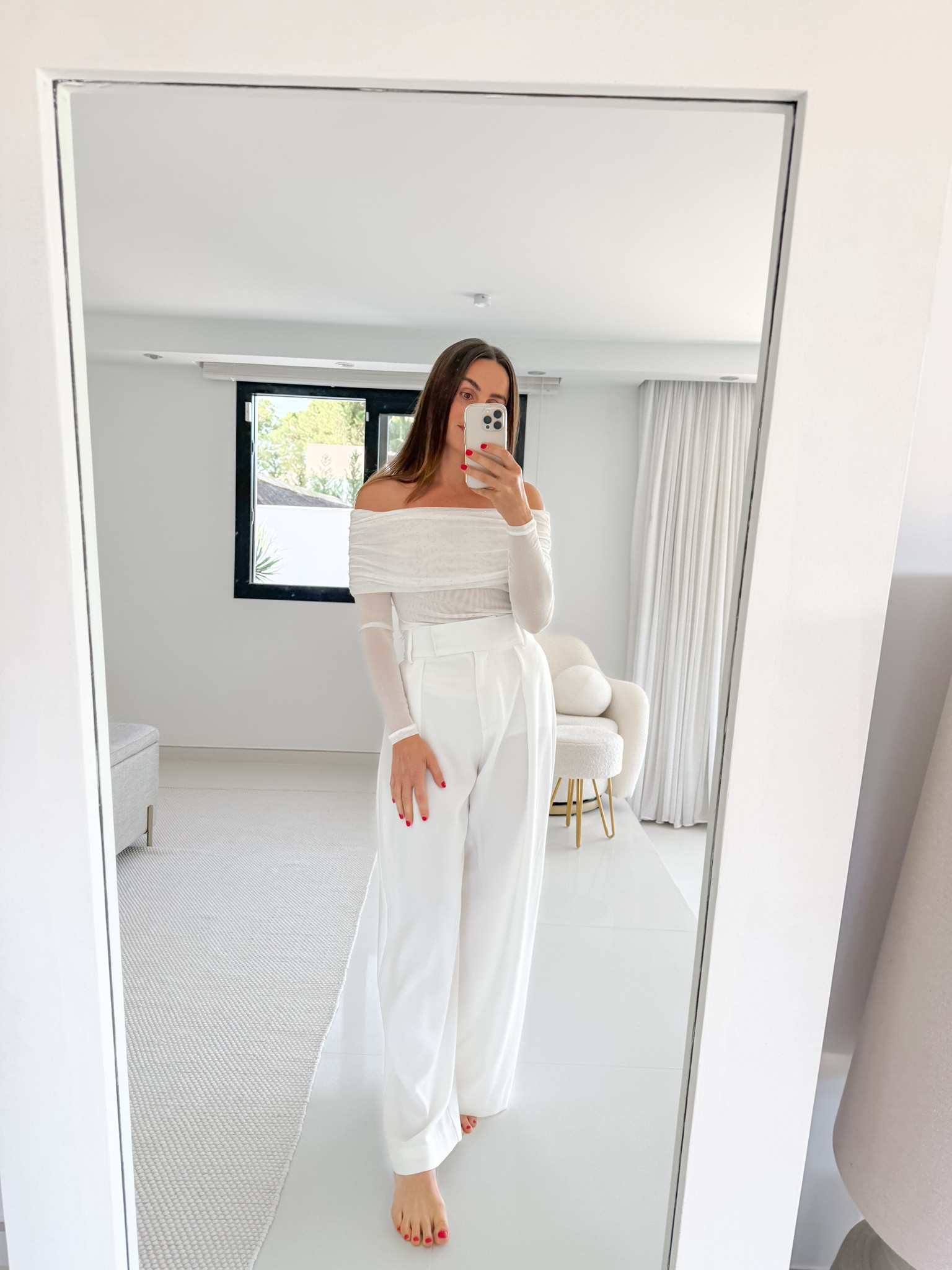 ✨ Sparkly embellished bardot top paired with white trousers for an all white chic Christmas look ✨🤍  

#LTKparties #LTKSeasonal #LTKeurope
