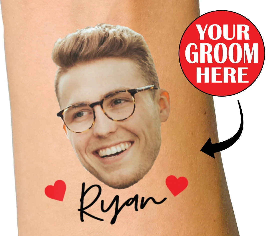 Bachelorette Tattoos, Bachelorette Party Tattoos, Groom Face, Custom Tattoo, Face Tattoo, Picture... | Etsy (US)