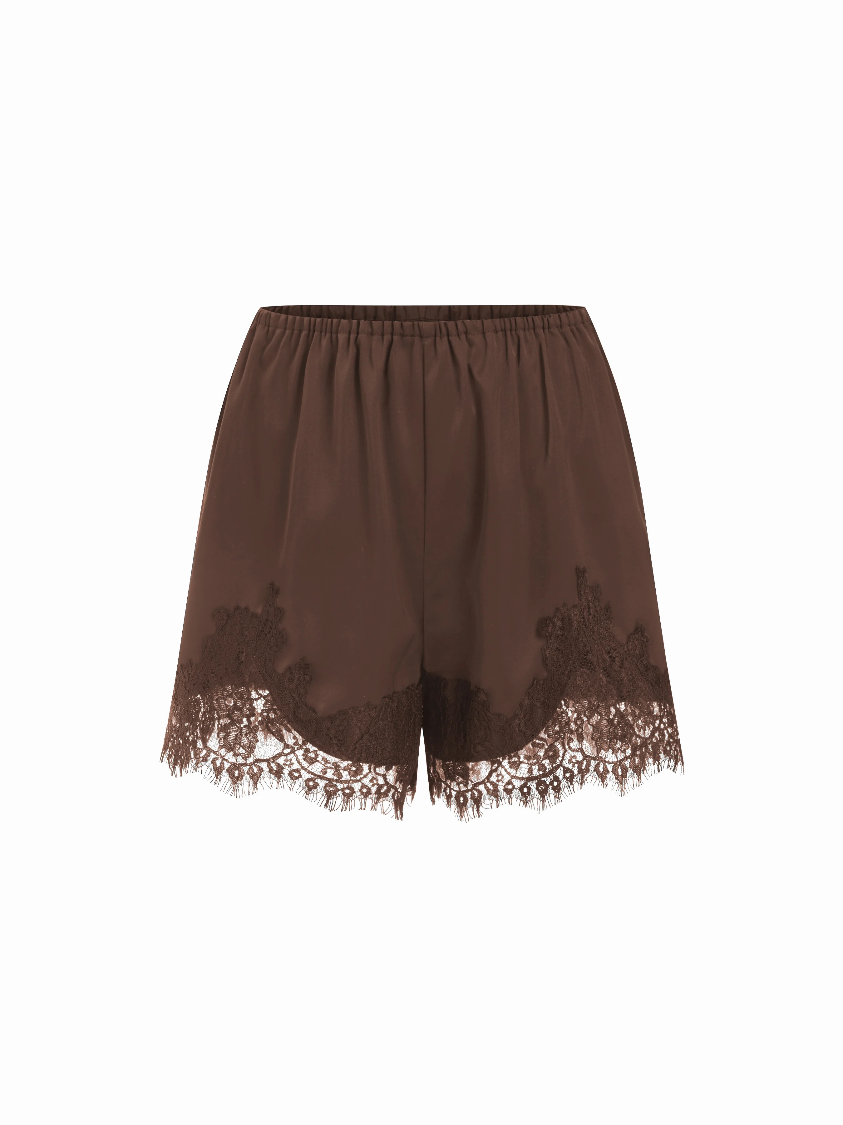 Romance Tormentuosa Satén Pantalones cortos de encaje floral, cintura elástica, color sólido y... | Cider