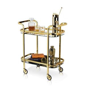 Kitchen and Bar Cart Stainless Steel, Gold with Wheels and Mirror Shelves | The Home Depot