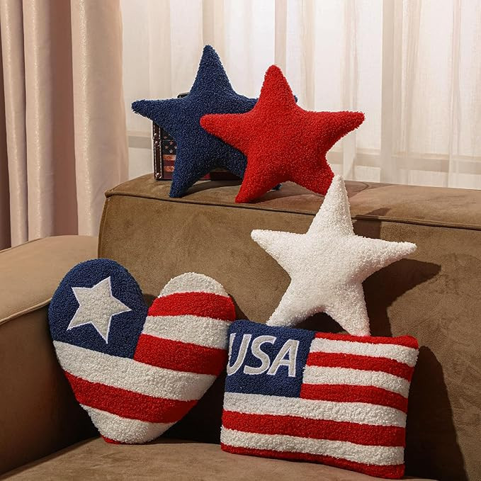 Beeveer 5 Pcs Patriotic Pillows 4th of July Independence Day Wool Pillow Memorial Day Americana F... | Amazon (US)