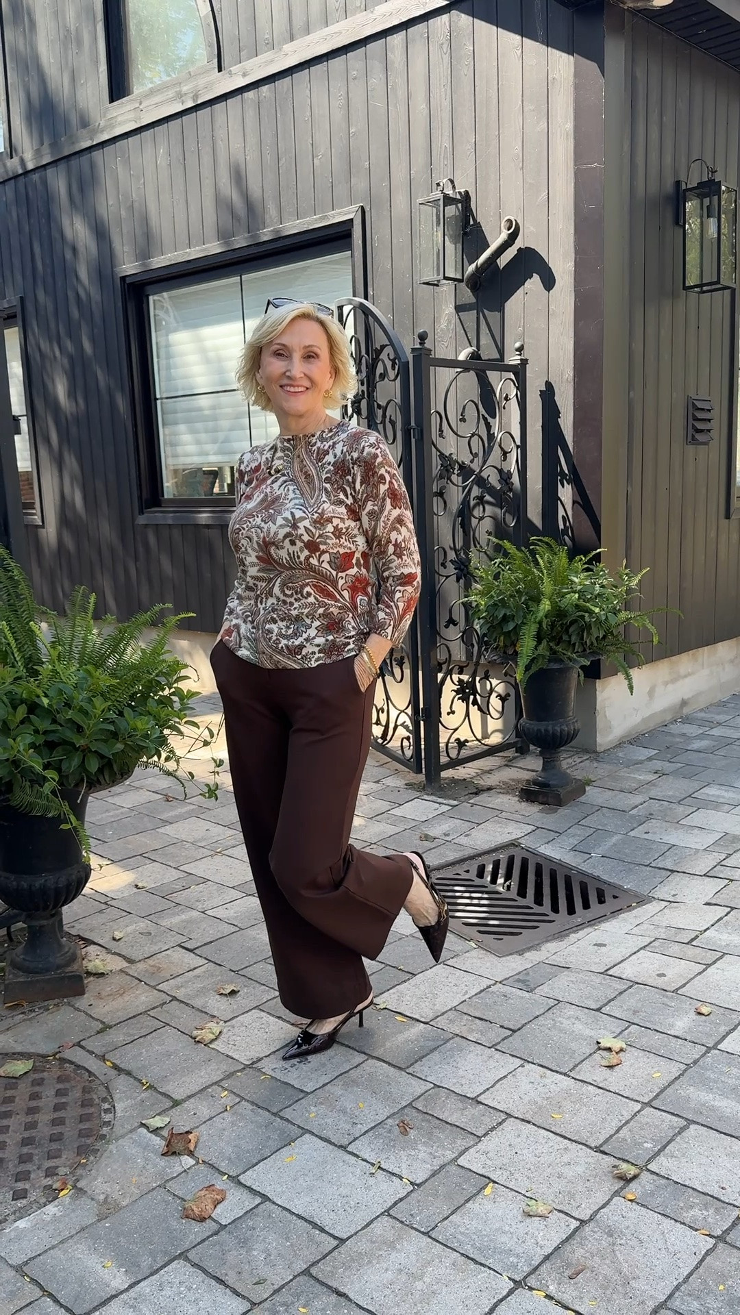 #talbotspartner I’m walking into fall in one of my favorite outfits. It all starts with this
luxurious cashmere sweater @talbotsofficial

It’s luxurious, colorful, and a chic way to bring in a touch of print into your outfit. Wear it with dress pants like these chocolate brown ponte pants - great for work, or for everyday casual with jeans.

Don’t miss out! Get the whole outfit on sale at Talbots buy one, get one 50% off. Sale now until 9/13.
#talbots #talbotspartner #ad

#LTKSeasonal #LTKOver40 #LTKSaleAlert