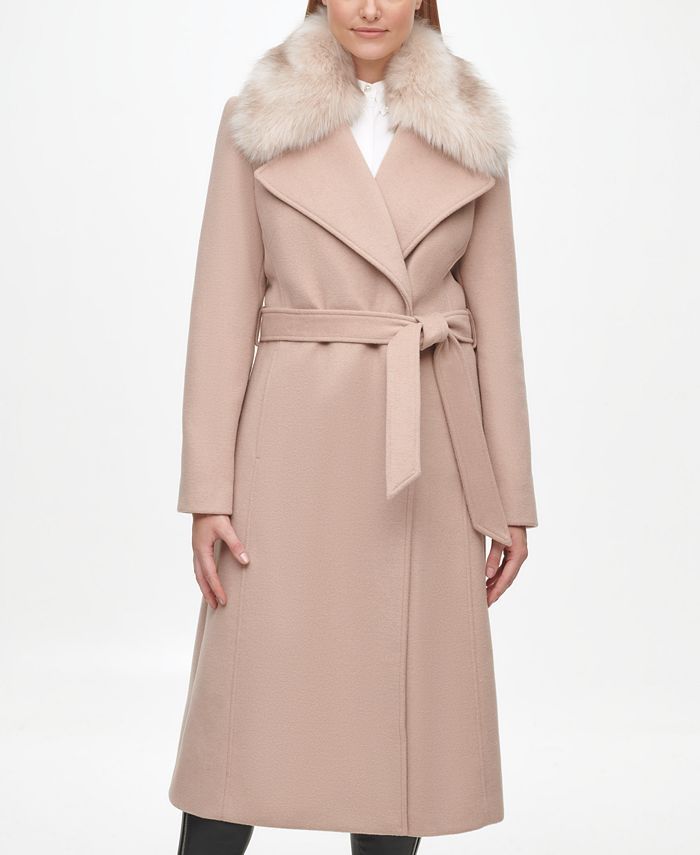 Karl Lagerfeld Paris Women's Faux Fur Collar Belted Wrap Coat & Reviews - Coats & Jackets - Women... | Macys (US)