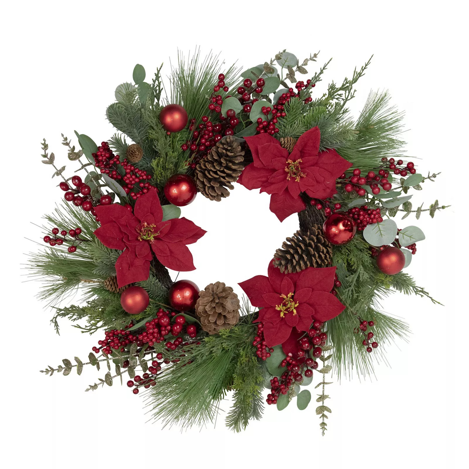 Northlight 28-Inch Unlit Artificial Red Berry & Poinsettia Christmas Wreath, Green | Kohl's