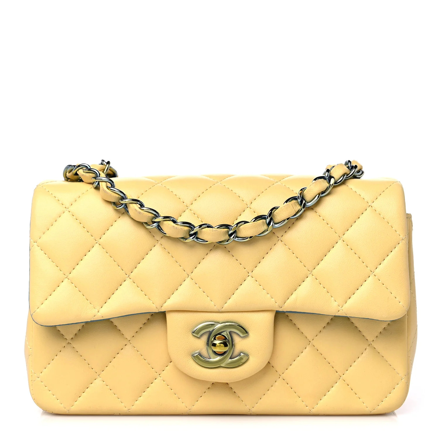 Lambskin Quilted Mini Rectangular Flap Yellow Blue | FASHIONPHILE (US)