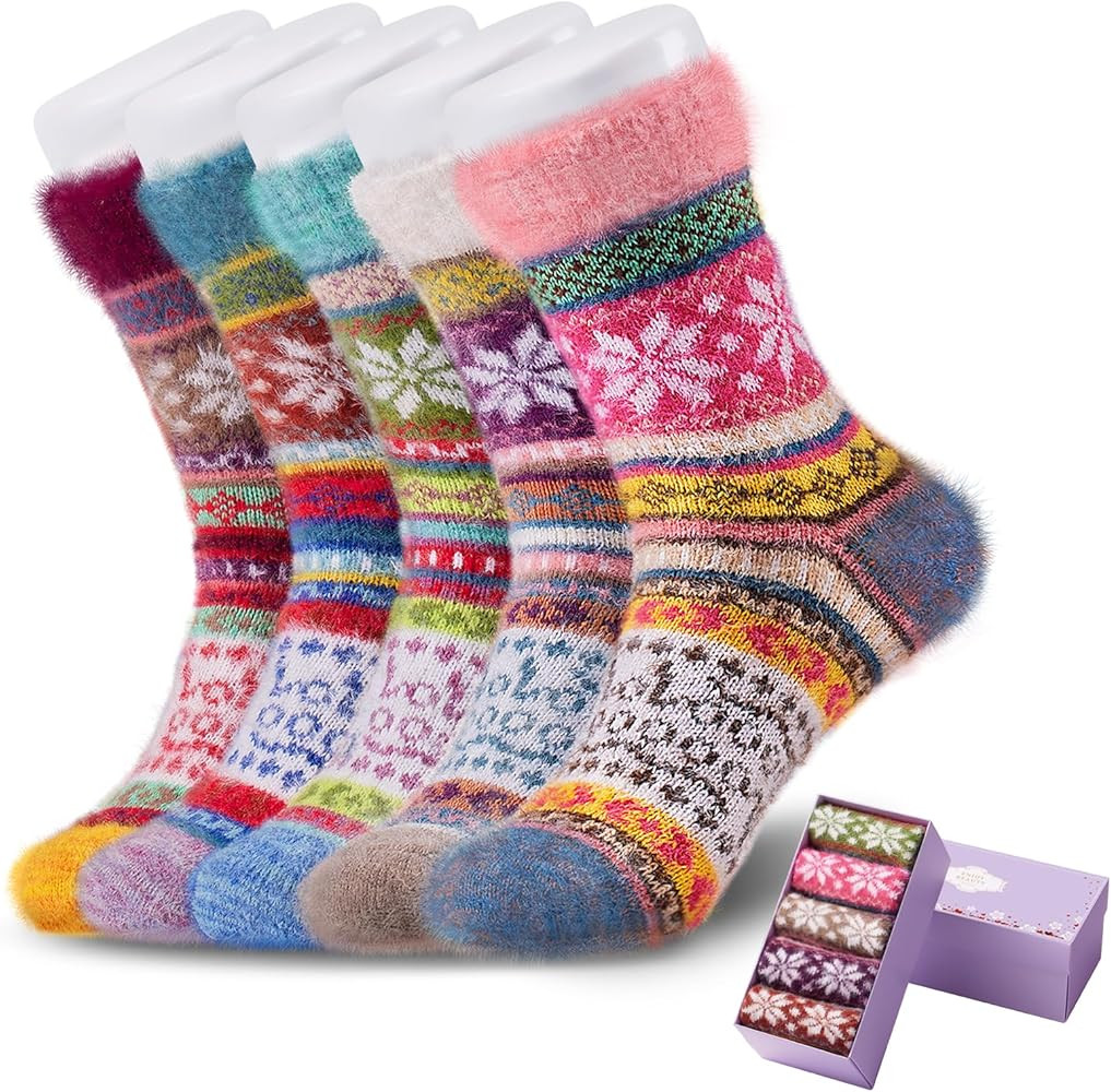 ICEIVY 5 Pair Fuzzy Cozy Socks for Women - Warm Comfy Soft Casual Home Sleep Winter Wool Socks - ... | Amazon (US)