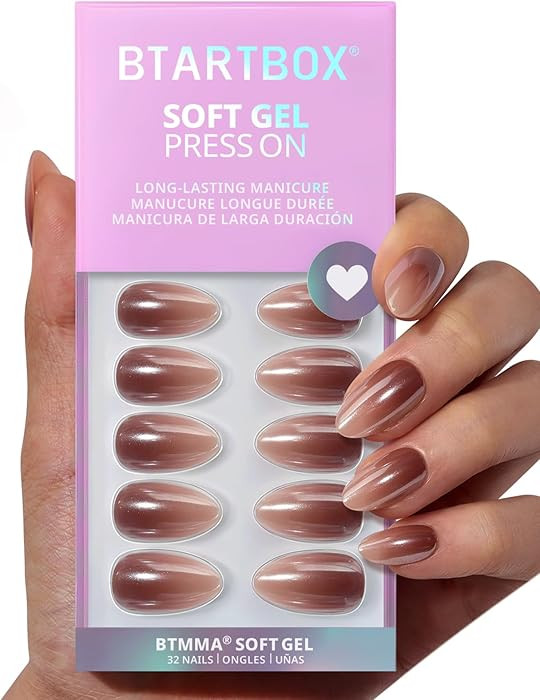 BTArtbox Press On Nails Almond - Molten Chrome, Ombre Brown Short Press On Nails with Glue and Ad... | Amazon (US)
