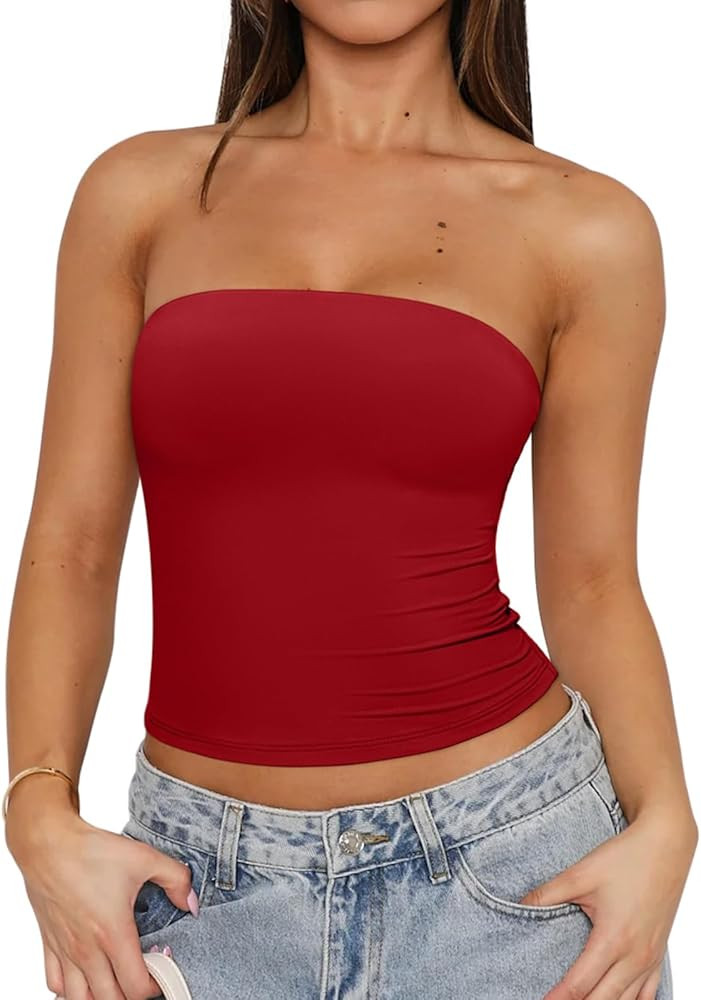 REORIA Women's Y2K Strapless Backless Tube Top Double Lined Sleeveless Crop Tank Top for Summer 2... | Amazon (US)