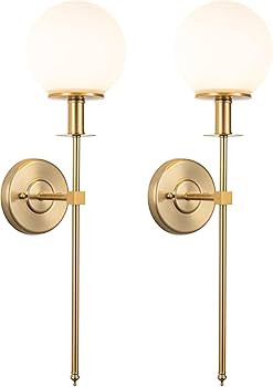 Battery Operated Wall Sconces Set of 2,Gold Glass Globe Rechargeable Wireless Wall Light Fixture ... | Amazon (US)