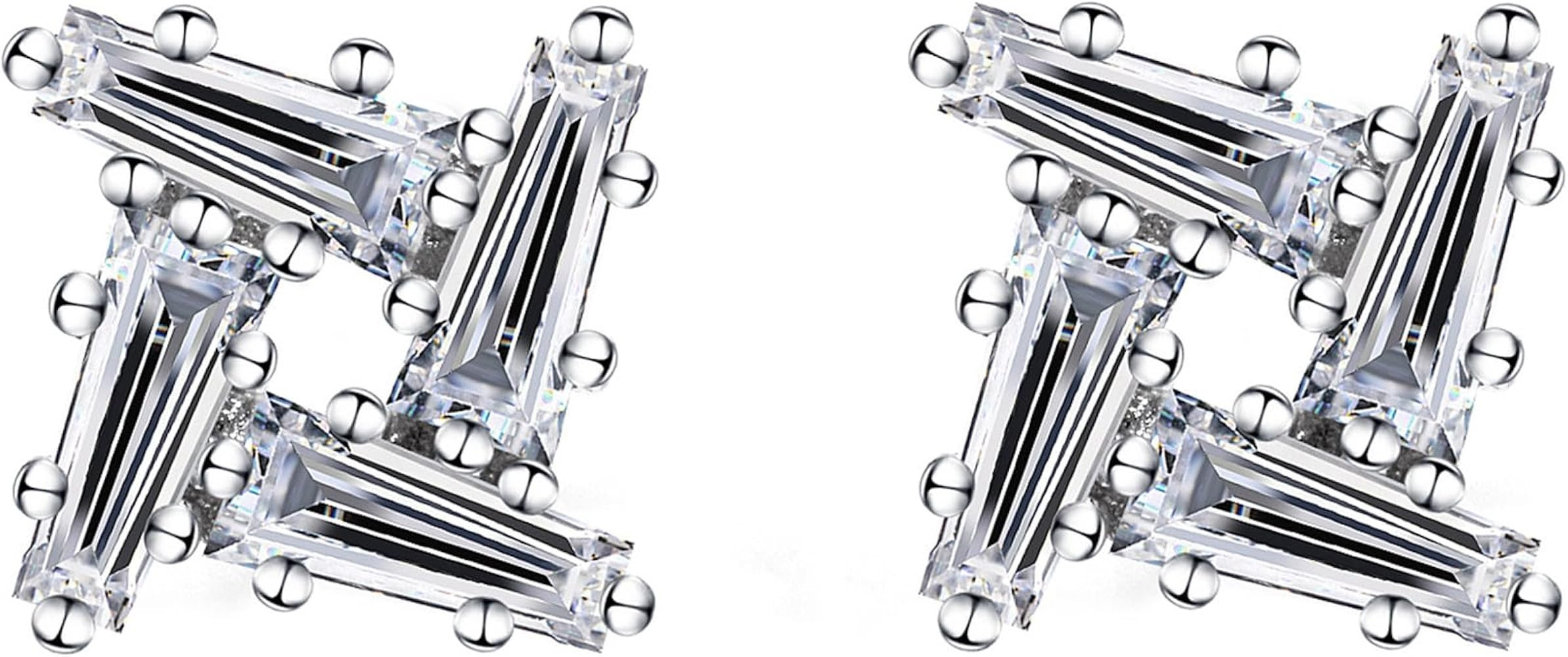 Moissanite Stud Earrings for Women, DF/VVS Clarity, Sterling Silver with 18K White Gold Plated | Amazon (US)