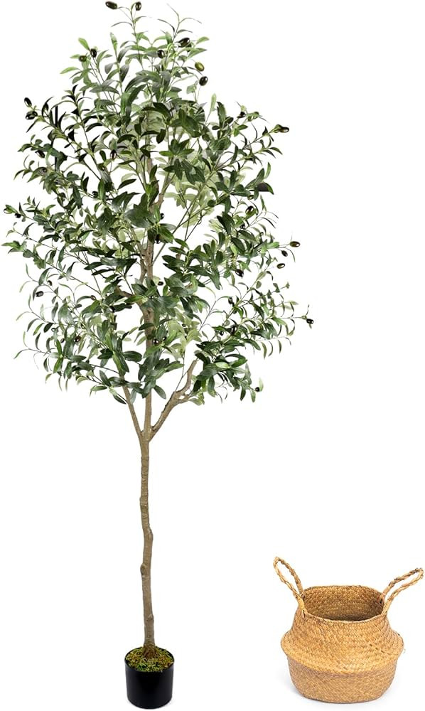 Artificial Olive Tree, 7ft Faux Olive Tree Plant with Woven Planter and Moss, Realistic Olive Bra... | Amazon (US)