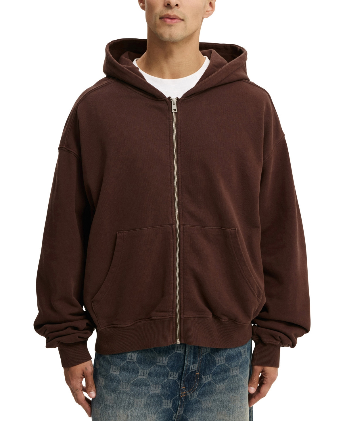 Cotton On Men's Cropped Zip Up Hoodie - Brown | Macy's