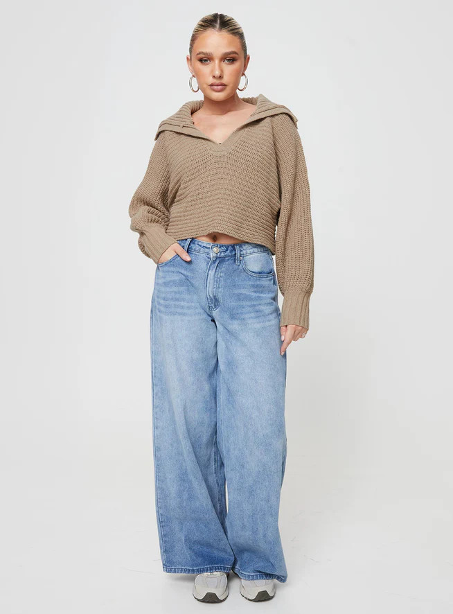 Wester Ribbed Sweater Mocha | Princess Polly US