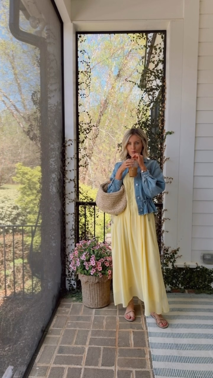 I am loving this butter yellow maxi! This is the easiest throw on dress you can pair with a denim jacket with casual sandals like I am here, or with some heeled dressier shoes and evening clutch for a vacation evening out! Wearing XS in jacket and S in dress

Loverly grey, summer spring outfit ideas, maxi dress Amazon, affordable style finds for women, butter yellow dress, wardrobe staples 2026

#LTKootd #LTKTravel #LTKSeasonal