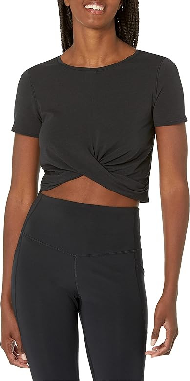 Core 10 Women's Soft Cotton Knot Front Cropped Yoga T-Shirt (Available in Plus Size) | Amazon (US)