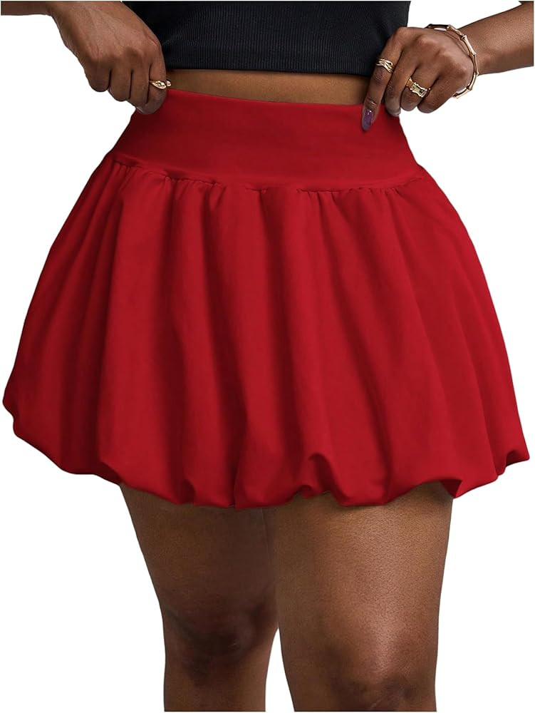 SweatyRocks Women's Plus Size Ruffle A Line High Waisted Mini Bubble Skirt Summer Skirts | Amazon (US)