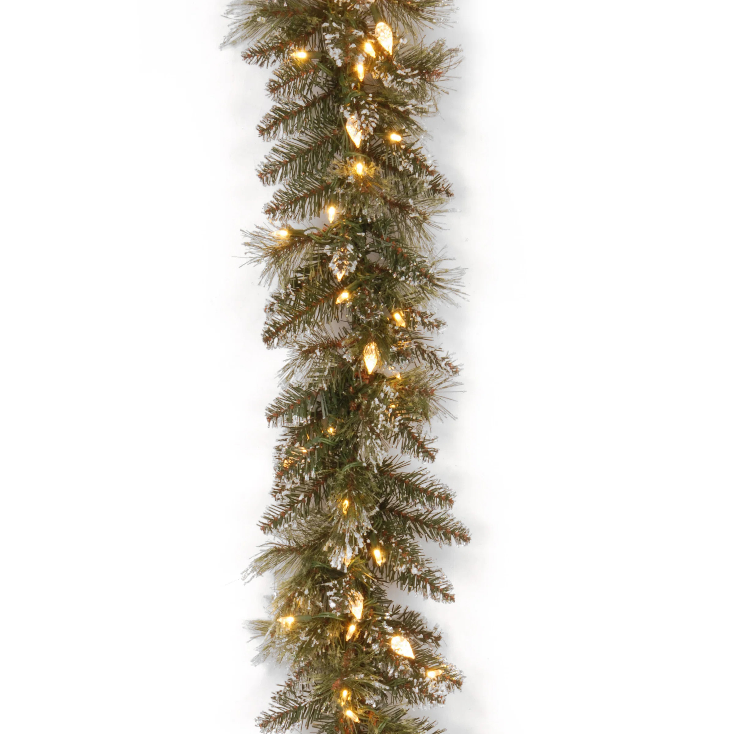 9 ft. Glittery Bristle Pine Garland with Warm White LED Lights | Wayfair North America