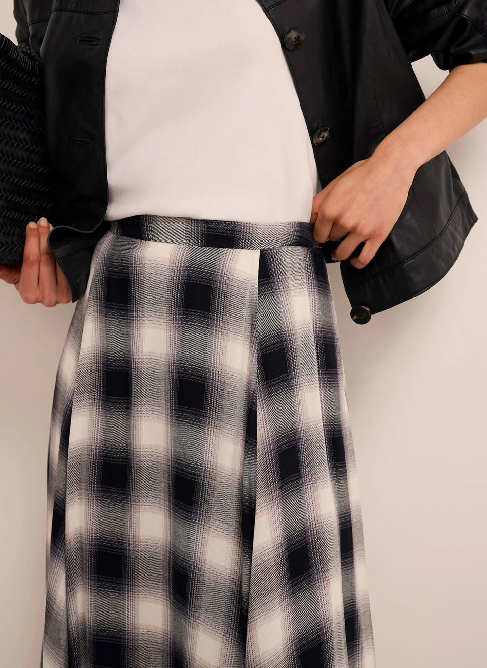 Grey Checked Midi Skirt | Mint Velvet
