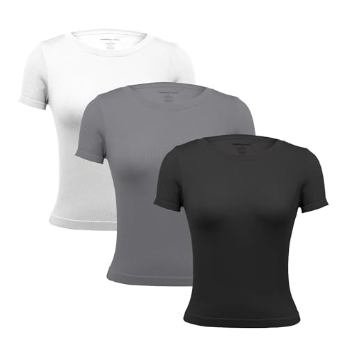 3 Pack Casual Workout Stretch T Shirts for Women, Basic Crewneck Seamless Womens Short Sleeve Yog... | Amazon (US)