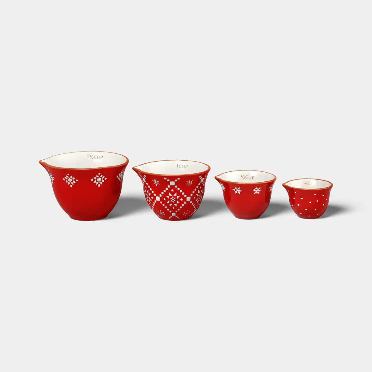 4pc Christmas Stoneware Giftable Measuring Cup Set Red/White - Wondershop™ | Target