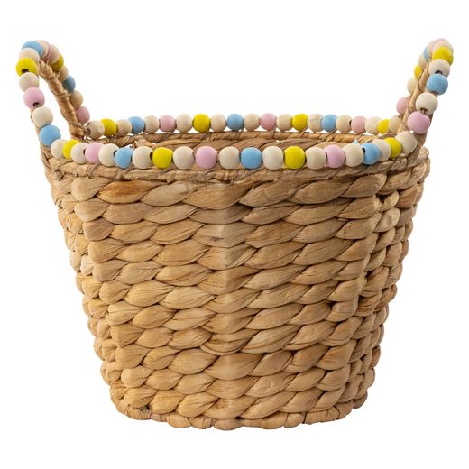 woven easter basket with bead trim 9in | Five Below