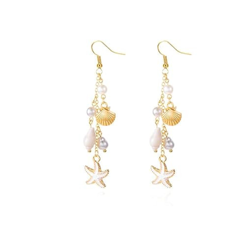 Pink Starfish Pearl Earrings for Women Boho Beach Earring Gold Conch Earring Bohemia Sea Shell Earrings Ocean Scallop Summer Jewelry Gifts (White) | Amazon (US)